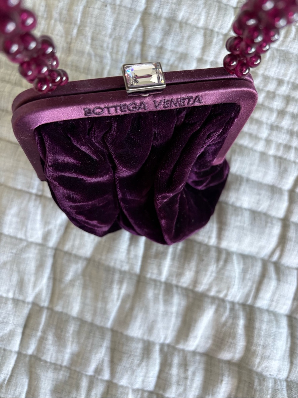BOTTEGA VENETA  
Deep Purple Velvet Beaded Wristlet Excellent Condition